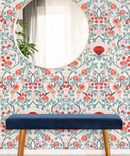 Load image into Gallery viewer, Turtle Doves Wallpaper • Bold Colorful Bird Wallpaper • Peppermint • Insitu