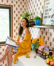 Load image into Gallery viewer, Golden Bee Embroidery Wallpaper • Casa De Fallon • Pantry wallpaper • Laundry Room wallpaper