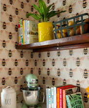 Load image into Gallery viewer, Golden Bee Embroidery Wallpaper • Casa De Fallon • Pantry wallpaper • Laundry Room wallpaper