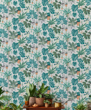Load image into Gallery viewer, House Plants (Large) • Jacqueline Colley • Wallpaper Republic • Aqua • Insitu