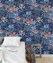 Load image into Gallery viewer, Jungle Tiger Wallpaper • Tropical Wallpaper • Jacqueline Colley • Blue • Insitu