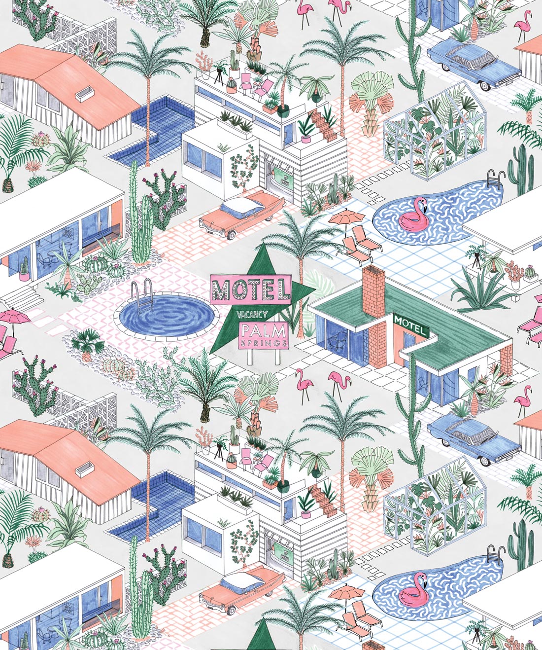 Palm Springs is a mid century urban Wallpaper • Jacqueline Colley • Grey • Swatch