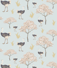 Load image into Gallery viewer, Savanna Ostrich in Brisk Blue wallpaper