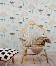 Load image into Gallery viewer, Savanna Ostrich in Brisk Blue wallpaper