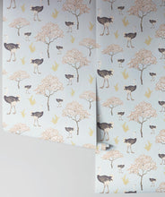 Load image into Gallery viewer, Savanna Ostrich in Brisk Blue wallpaper