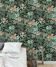 Load image into Gallery viewer, Jungle Tiger Wallpaper • Tropical Wallpaper • Jacqueline Colley • Mint • Insitu
