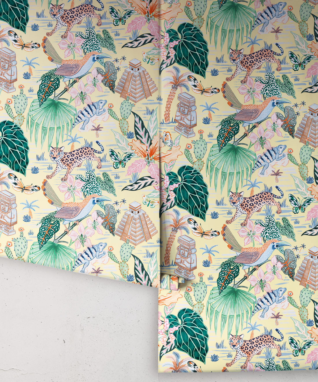 Yucatan Wallpaper featuring Leopards, Iguanas, and Mayan ruins Chichén Itzá • Yellow • rolls