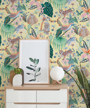 Load image into Gallery viewer, Yucatan Wallpaper featuring Leopards, Iguanas, and Mayan ruins Chichén Itzá • Yellow • insitu