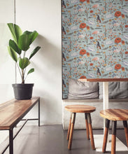 Load image into Gallery viewer, Pond Pattern Wallpaper featuring alligators, swans, flamingos and lily pads • Light • Insitu