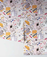 Load image into Gallery viewer, 1980's Office Wallpaper featuring calculators, staplers, computers, phones on a messy desk • retro wallpaper • Rolls