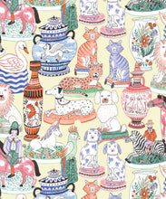 Load image into Gallery viewer, Ceramics Wallpaper featuring vases of dogs, cats, zebras, lions, parrots and unicorns • Yellow • swatch