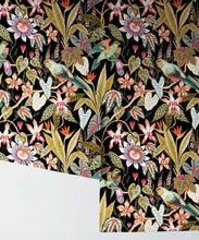 Load image into Gallery viewer, Parrot Jungle Wallpaper • Jacqueline Colley • Black • Rolls