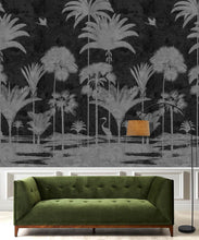 Load image into Gallery viewer, Shadow Palms Wallpaper Mural •Bethany Linz • Palm Tree Mural • Black &amp; White • Insitu