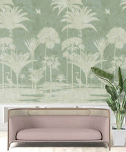 Load image into Gallery viewer, Shadow Palms Wallpaper Mural •Bethany Linz • Palm Tree Mural • Mint • Insitu