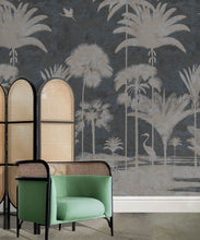 Load image into Gallery viewer, Shadow Palms Wallpaper Mural •Bethany Linz • Palm Tree Mural • Navy • Insitu