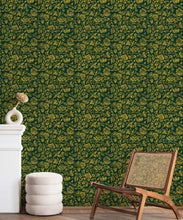 Load image into Gallery viewer, Damask Bloom Wallpaper • Green • Insitu