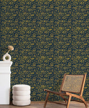 Load image into Gallery viewer, Damask Bloom Wallpaper • Prussian • Insitu