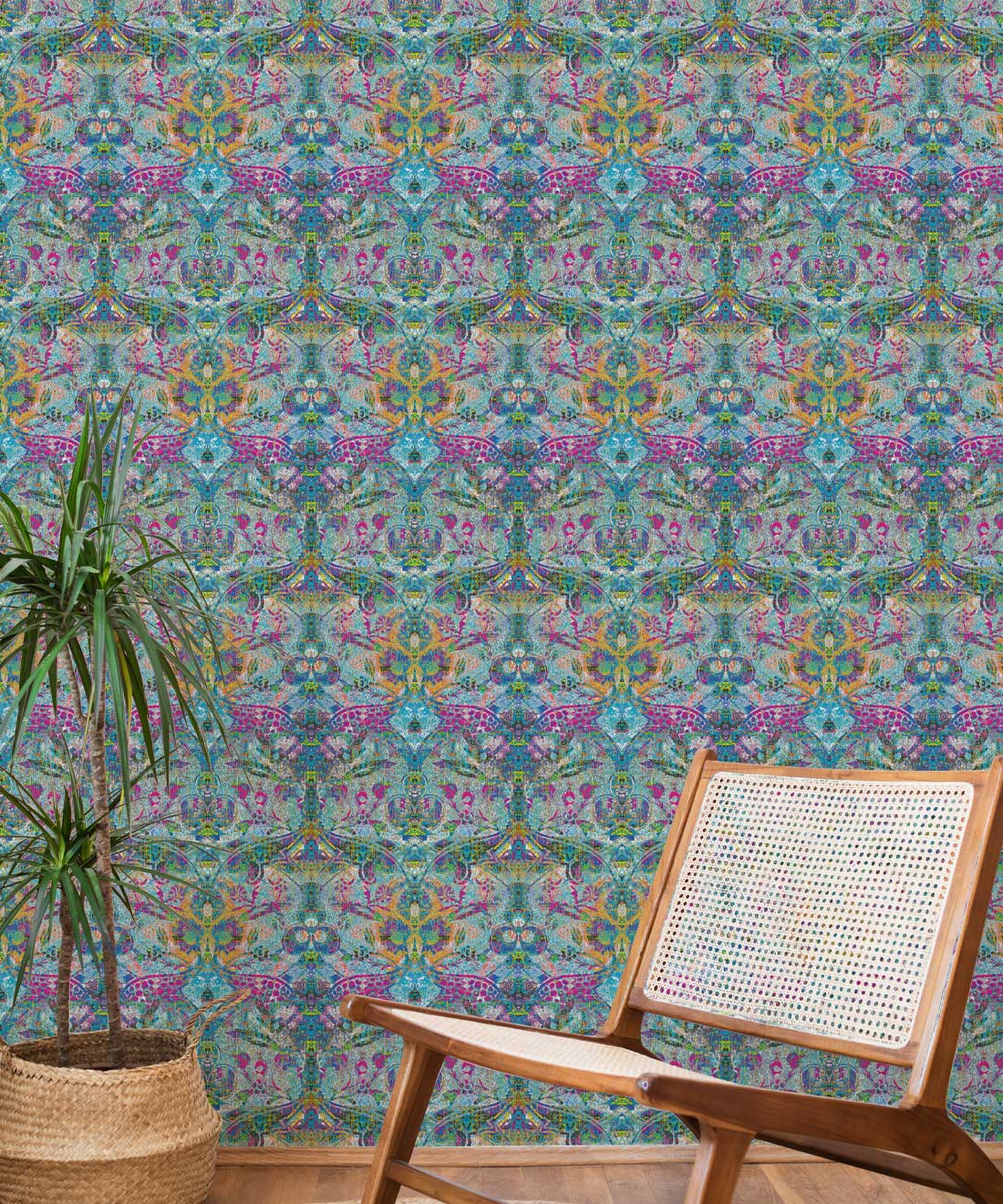 Damask Pomegranate Wallpaper • Jade • Insitu