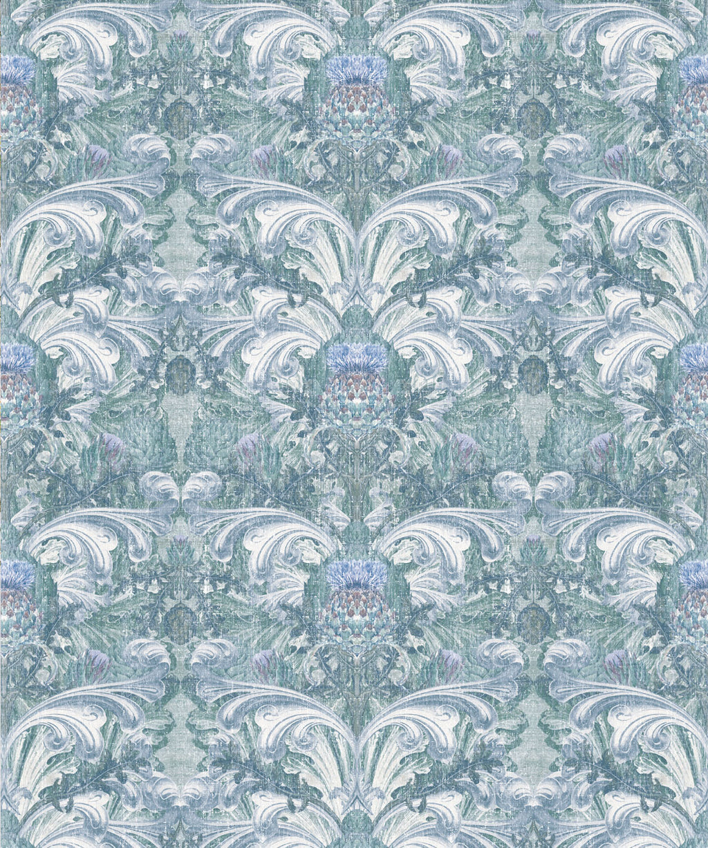 Thistle in Ashen is a Baroque Inspired Wallpaper