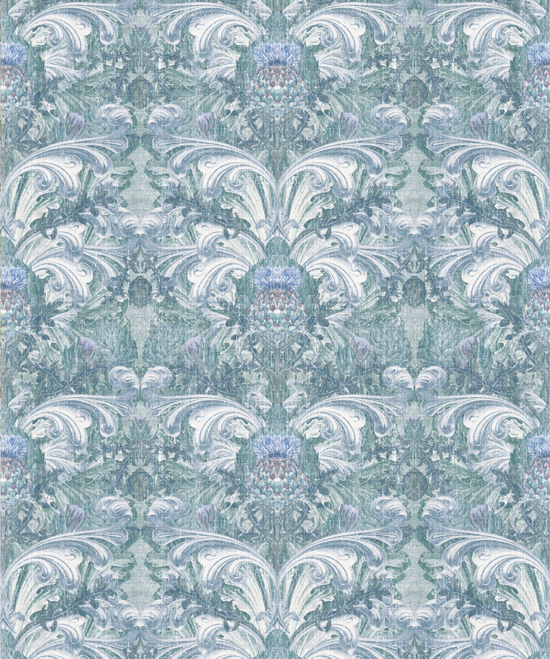 Thistle in Ashen is a Baroque Inspired Wallpaper