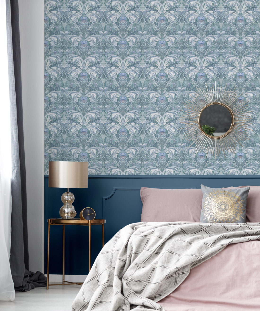 Thistle in Ashen is a Baroque Inspired Wallpaper