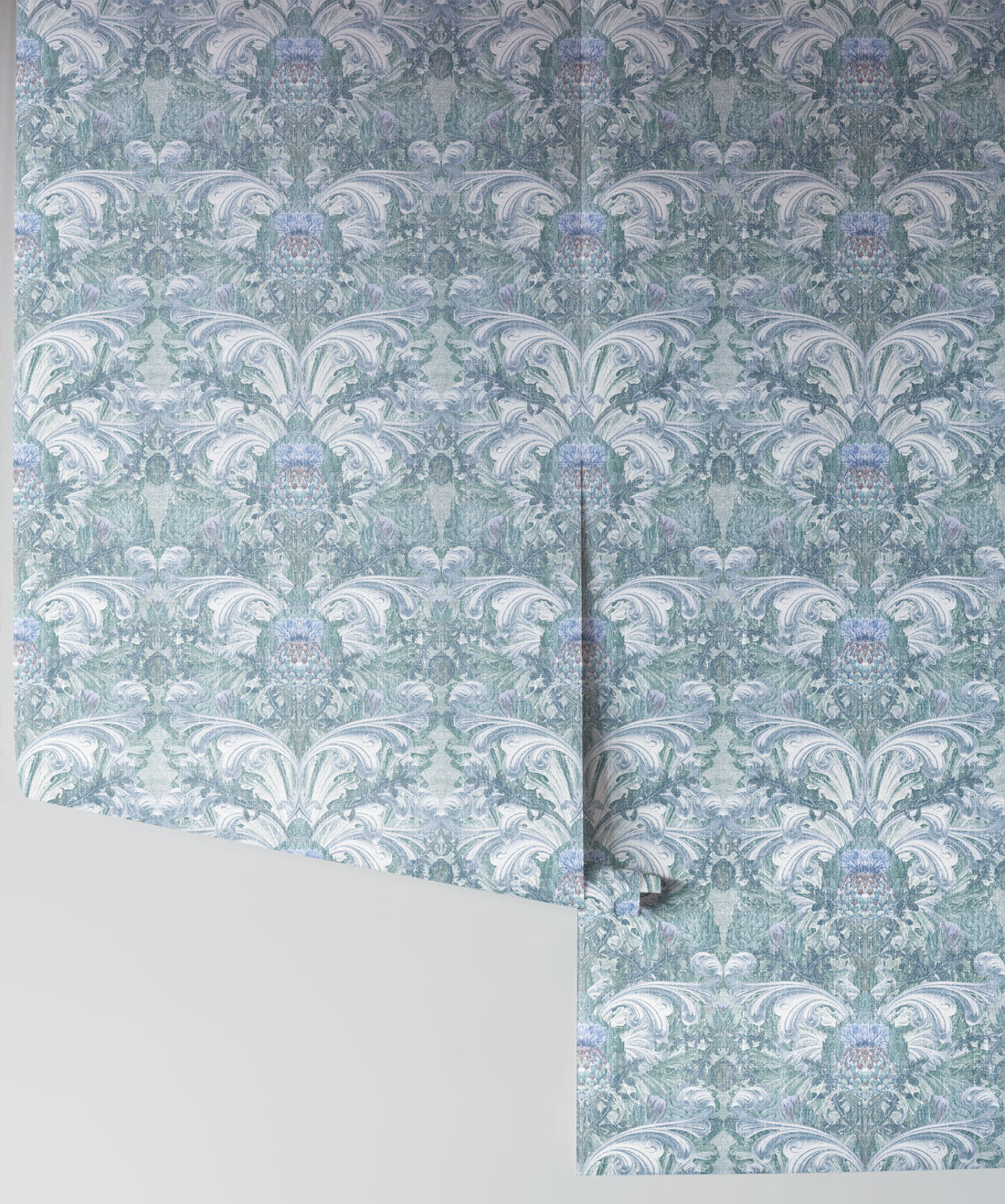 Thistle in Ashen is a Baroque Inspired Wallpaper