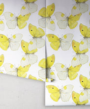 Load image into Gallery viewer, Blended Butterfly Wallpaper • White &amp; Yellow Butterflies Wallpaper • Rolls