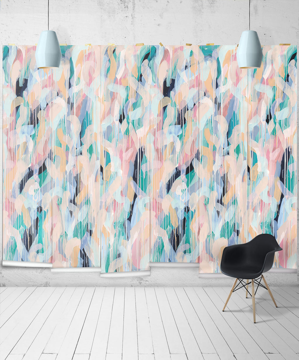 Blue Moon Wallpaper • Colorful Painterly Wallpaper • Tiff Manuell • Abstract Expressionist Wallpaper • Wide Insitu