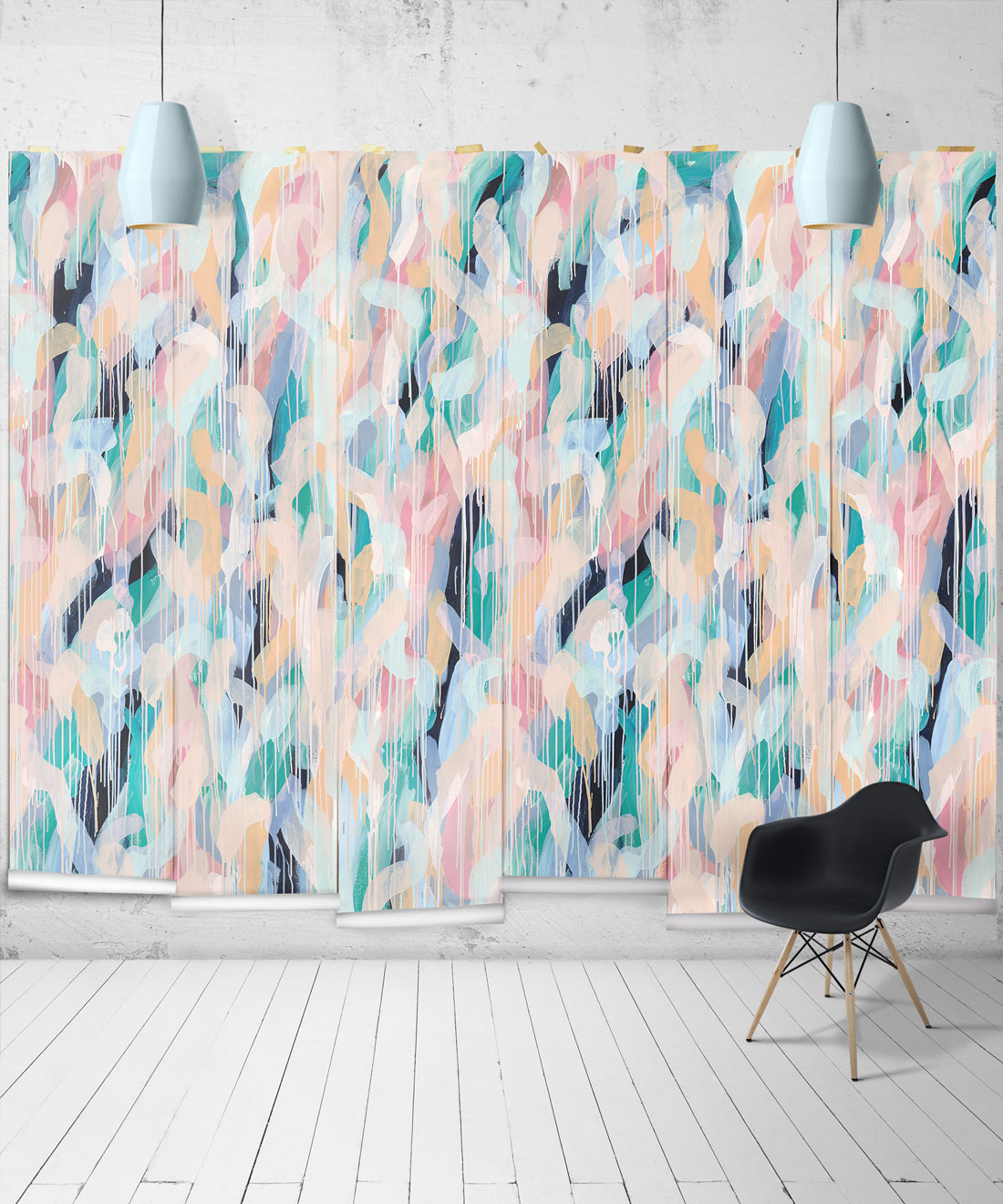 Blue Moon Wallpaper • Colorful Painterly Wallpaper • Tiff Manuell • Abstract Expressionist Wallpaper • Wide Insitu