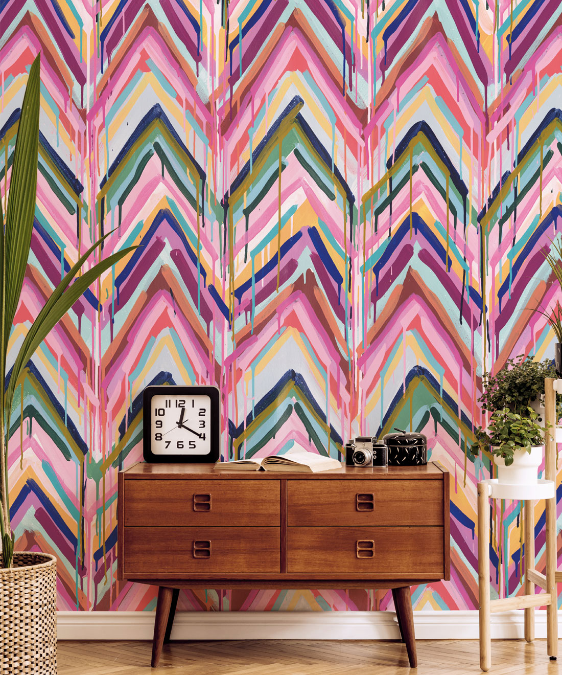 Crossroads Wallpaper • Colorful Painterly Wallpaper • Tiff Manuell • Chevron Wallpaper • Close Up Insitu