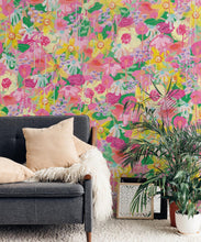 Load image into Gallery viewer, Homestead Wallpaper • Tiff Manuell • Colorful Floral Wallpaper • Insitu With sofa