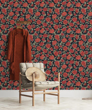 Load image into Gallery viewer, Waratah Wallpaper • Eloise Short • Vintage Floral Wallpaper • Granny Chic Wallpaper • Grandmillennial Style Wallpaper • Slate • Insitu