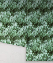 Load image into Gallery viewer, Rainforest Green Shibori Leaf Wallpaper