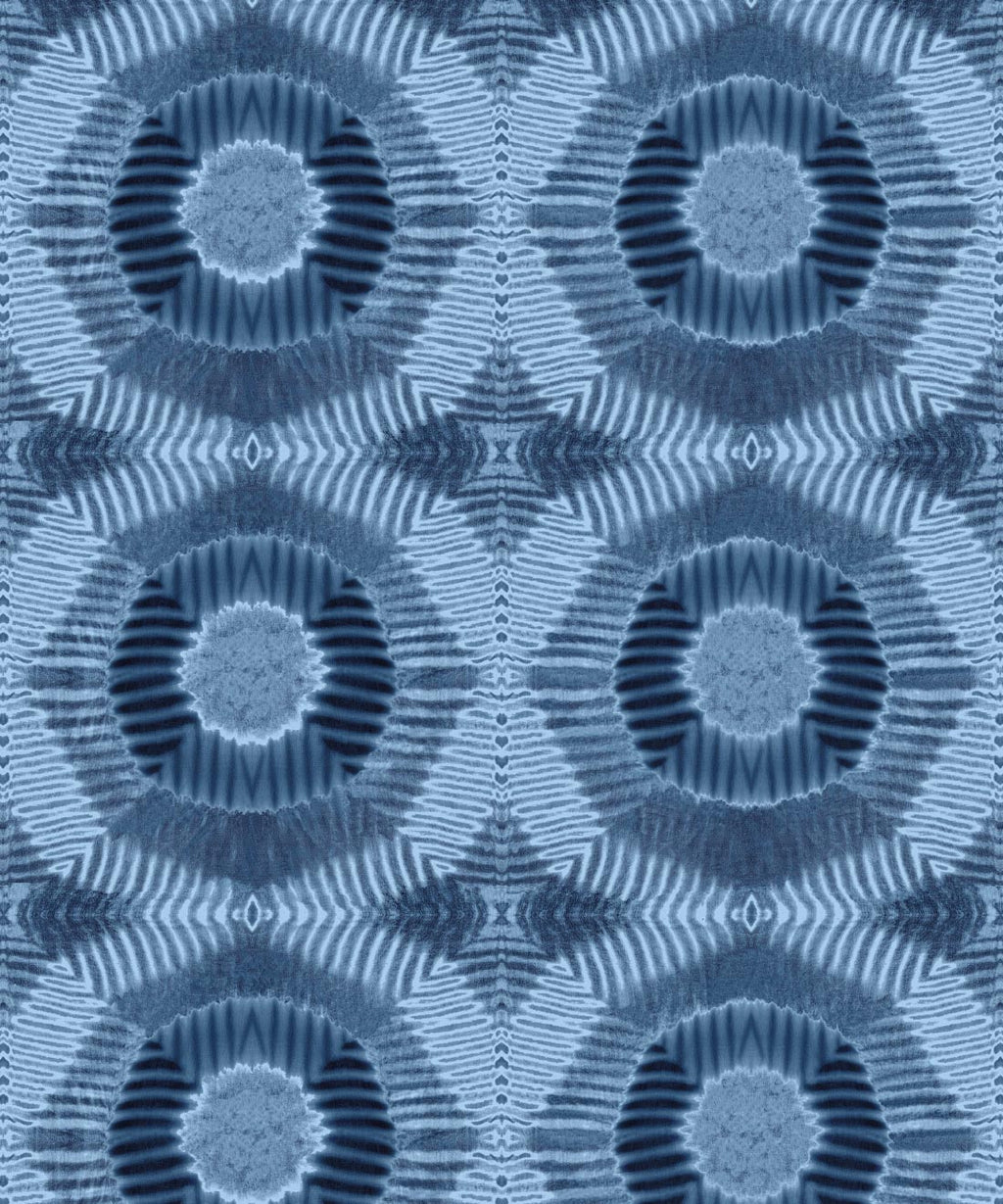 Aztec Suns Wallpaper Indigo Blue • Shibori Geometric • Swatch