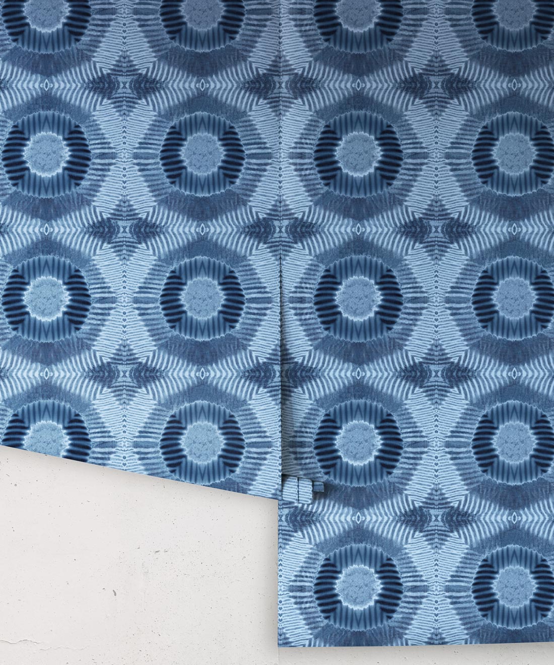 Aztec Suns Wallpaper Indigo Blue • Shibori Geometric • Rolls