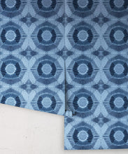 Load image into Gallery viewer, Aztec Suns Wallpaper Indigo Blue • Shibori Geometric • Rolls