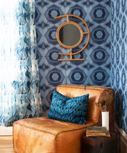 Load image into Gallery viewer, Aztec Suns Wallpaper Indigo Blue • Shibori Geometric • Insitu