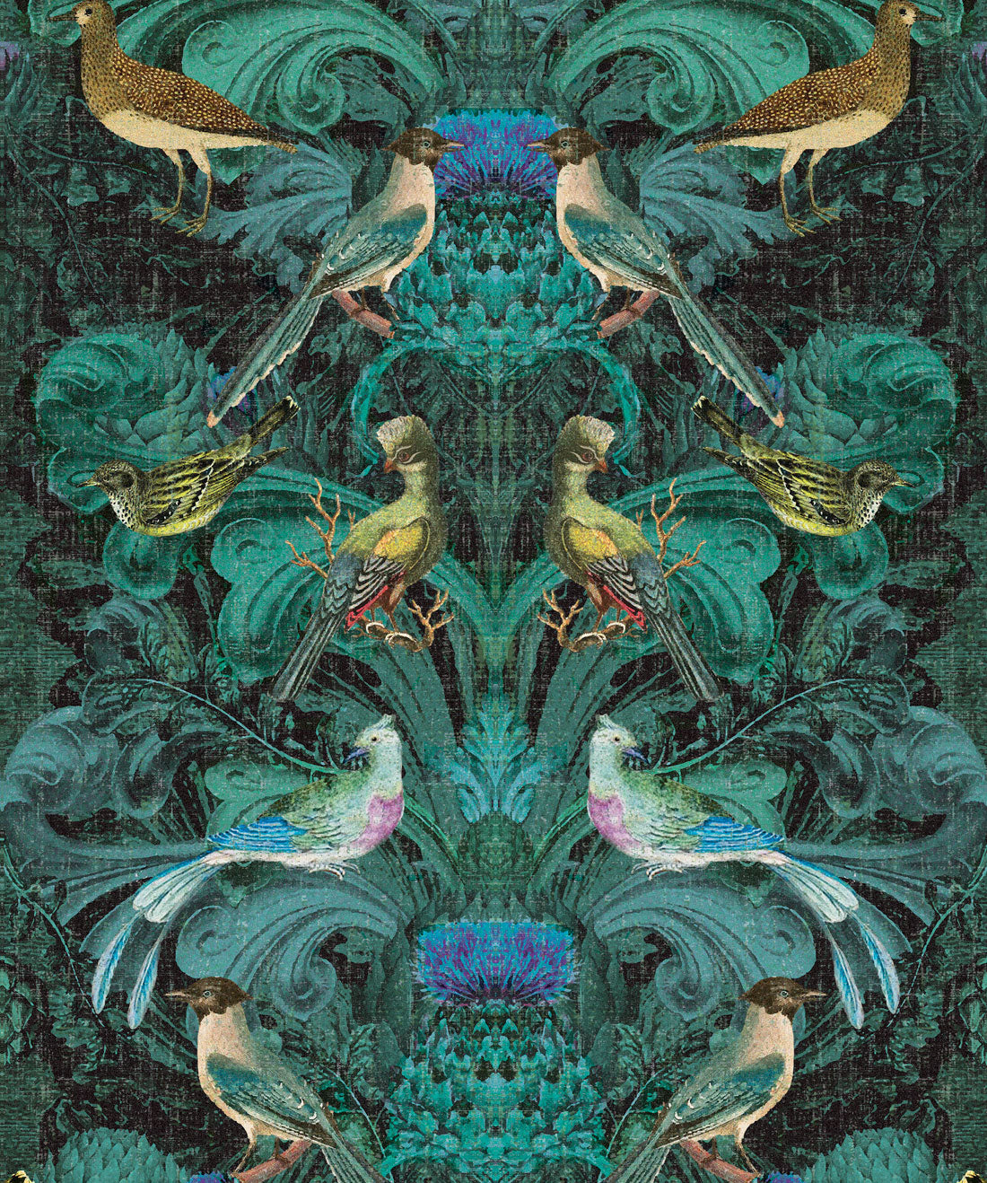 Birdlife in Blue a modern baroque wallpaper