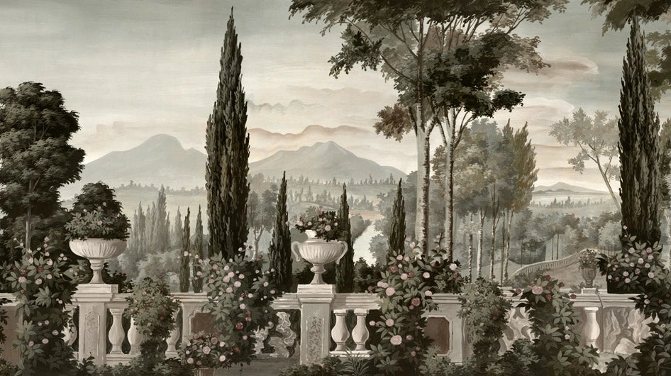 Ananbô Les jardins de Livia — Pink aged grisaille Wall Mural