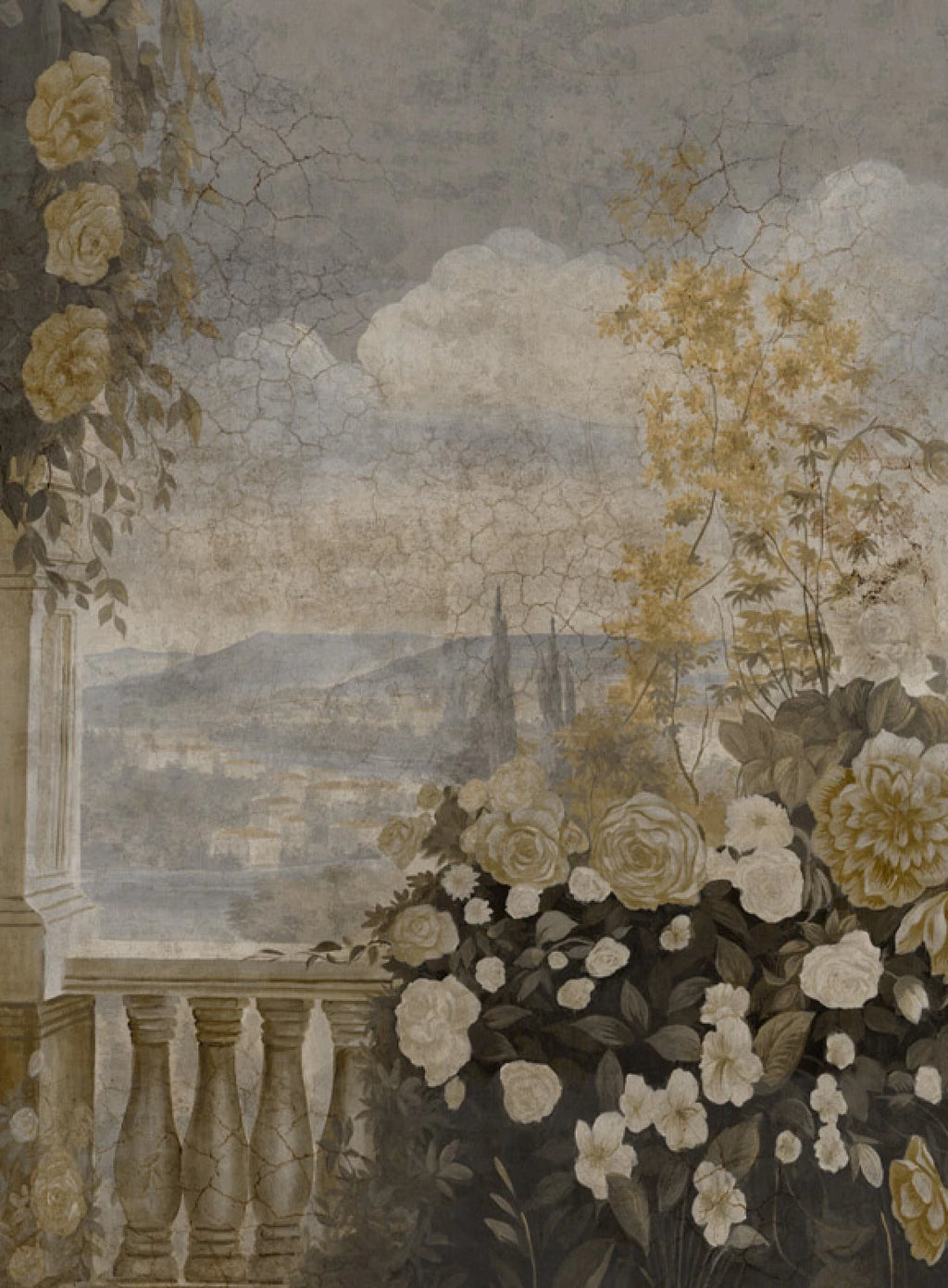 Ananbô Les roses de Santa Giulia — 18th century sepia distressed grisaille Wall Mural