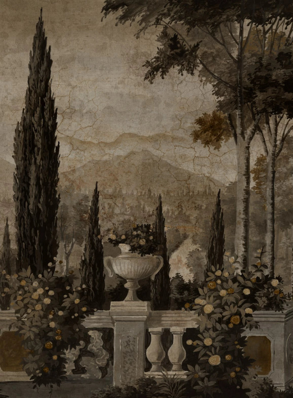 Ananbô Les jardins de Livia — Sepia distressed brown Wall Mural