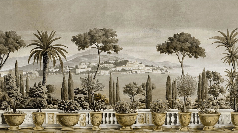 Ananbô Les jardins de Positano — Sepia grisaille Wall Mural