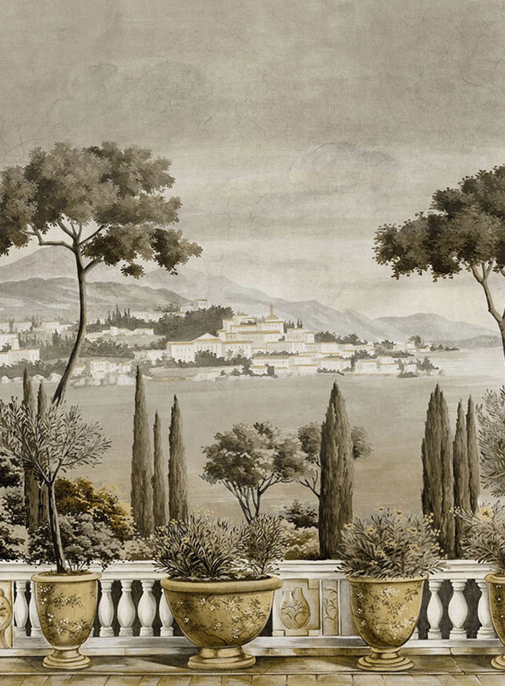 Ananbô Les jardins de Positano — Sepia grisaille Wall Mural