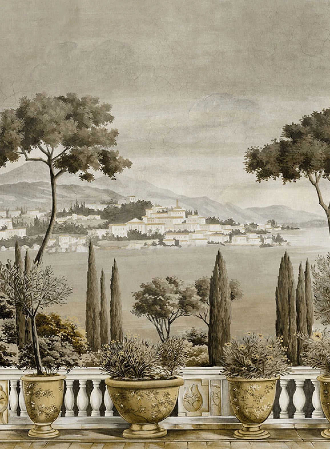 Ananbô Les jardins de Positano — Sepia grisaille Wall Mural