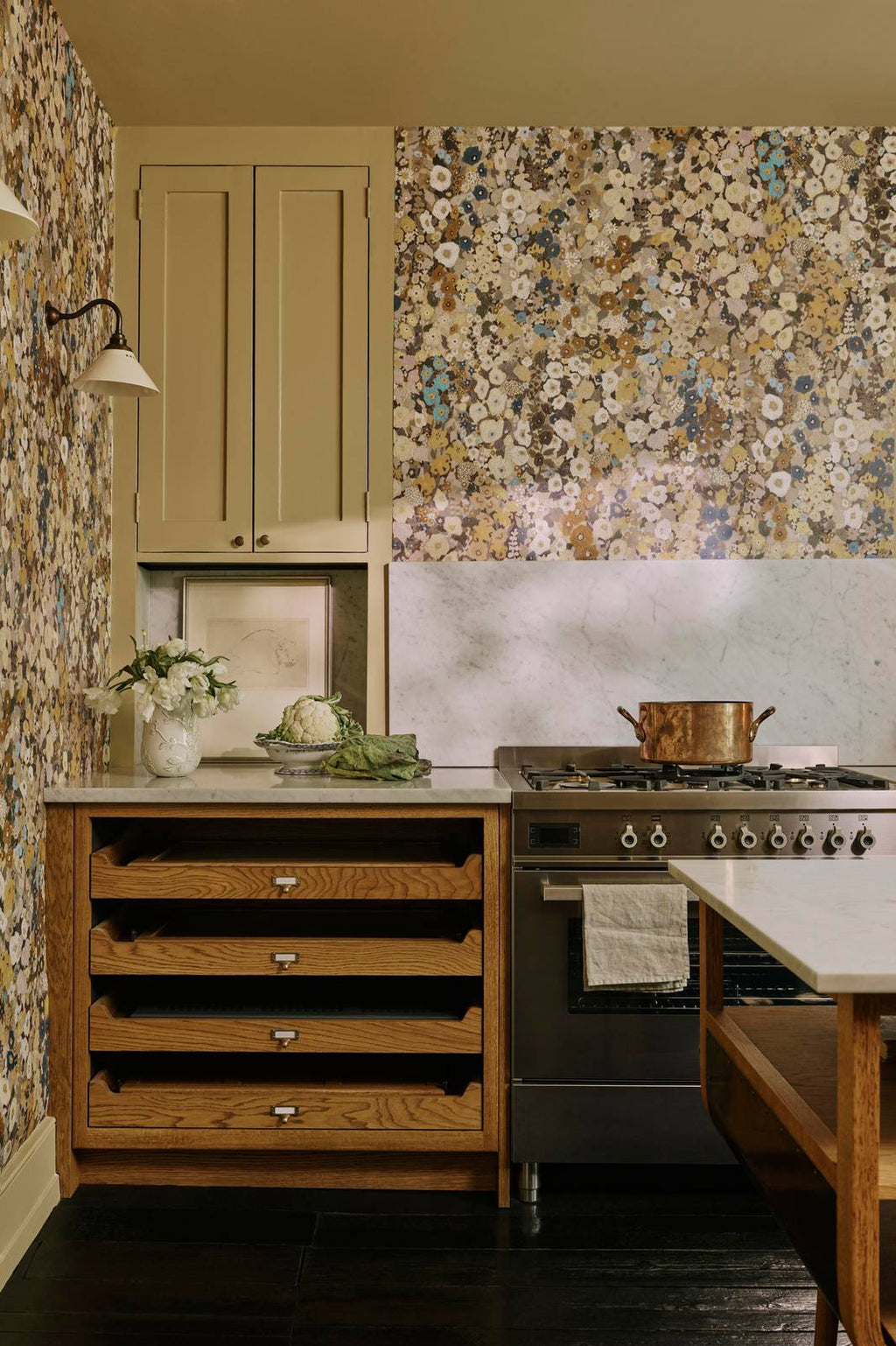 HOLLYHOCKS Wallpaper - Flax