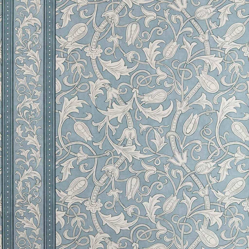Etched Scrolling Tulip in Faded Indigo by Morris & Co.