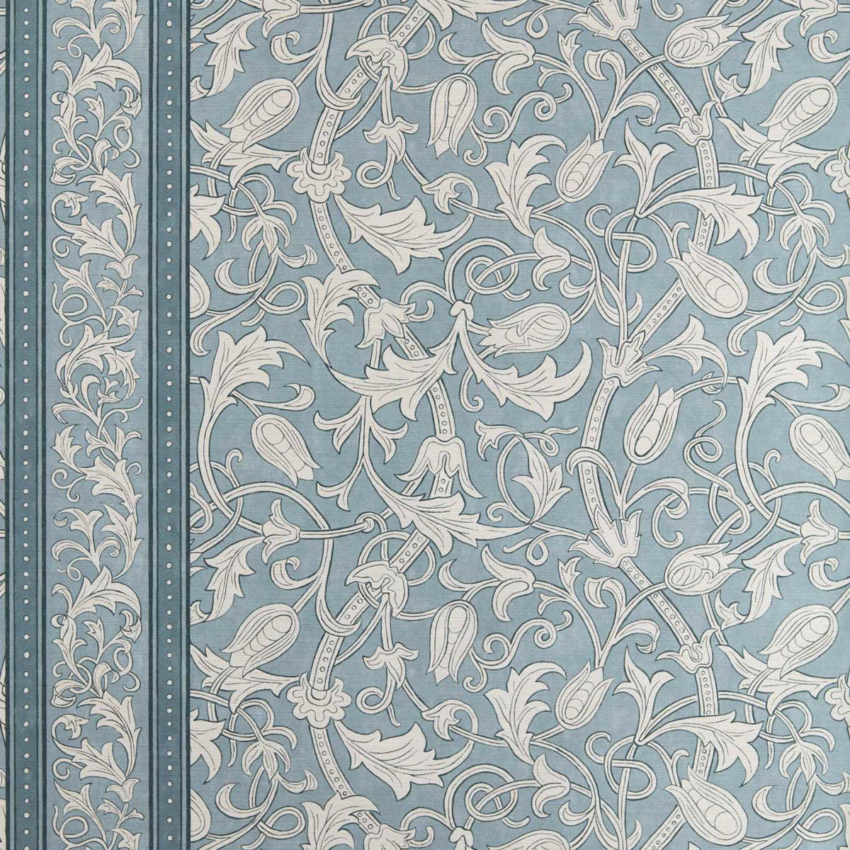Etched Scrolling Tulip in Faded Indigo by Morris & Co.