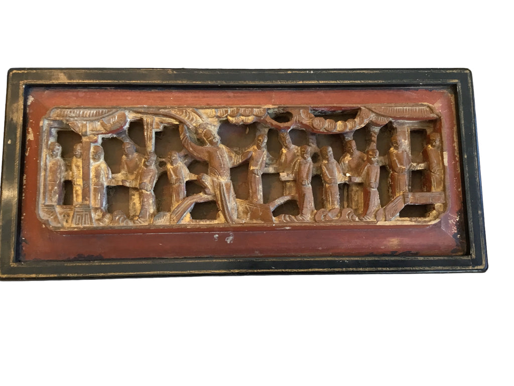 antique asian box with carve scene