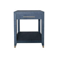 hand-wrapped blue grasscloth side table