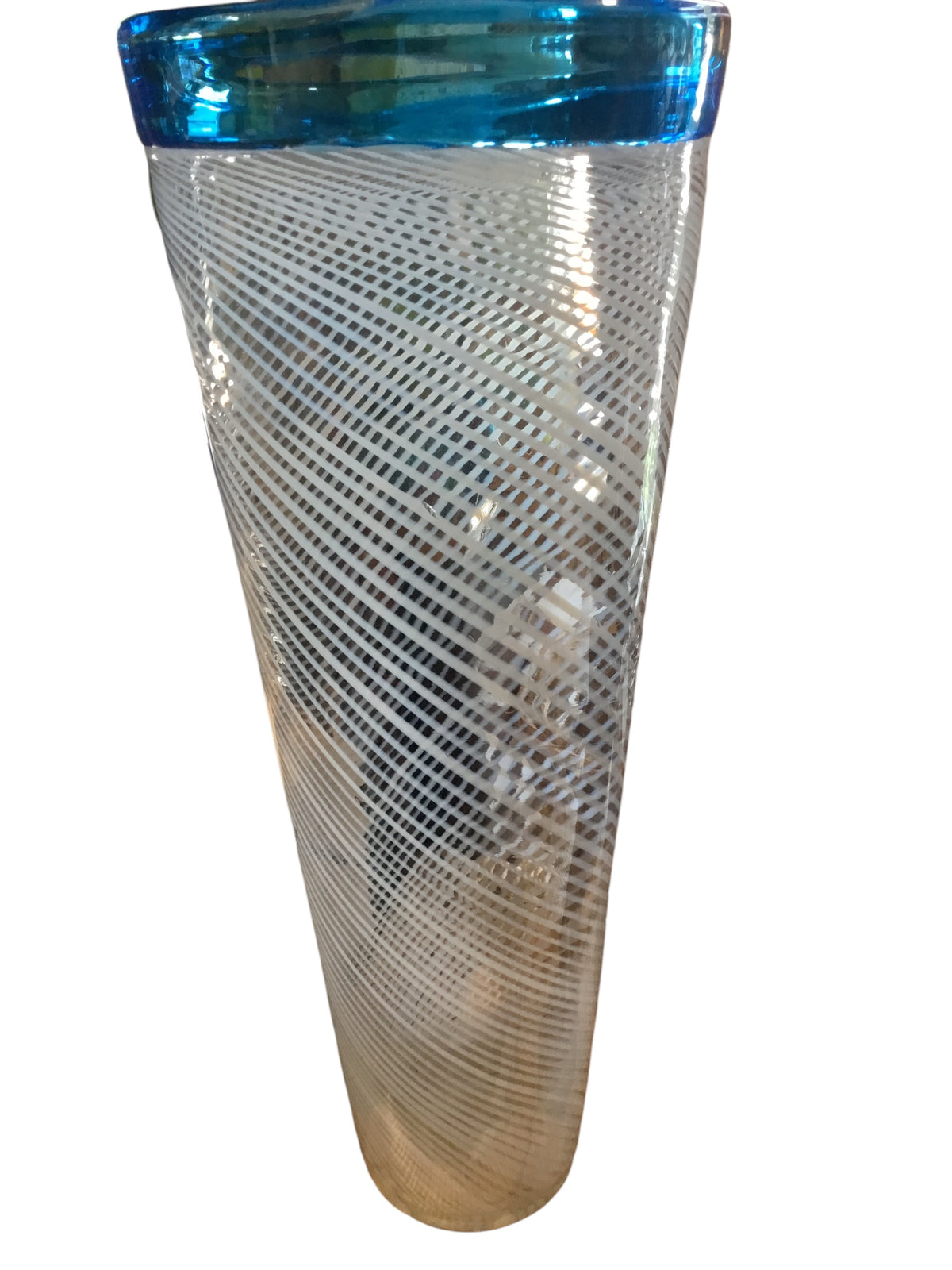 white swirl & blue band vase